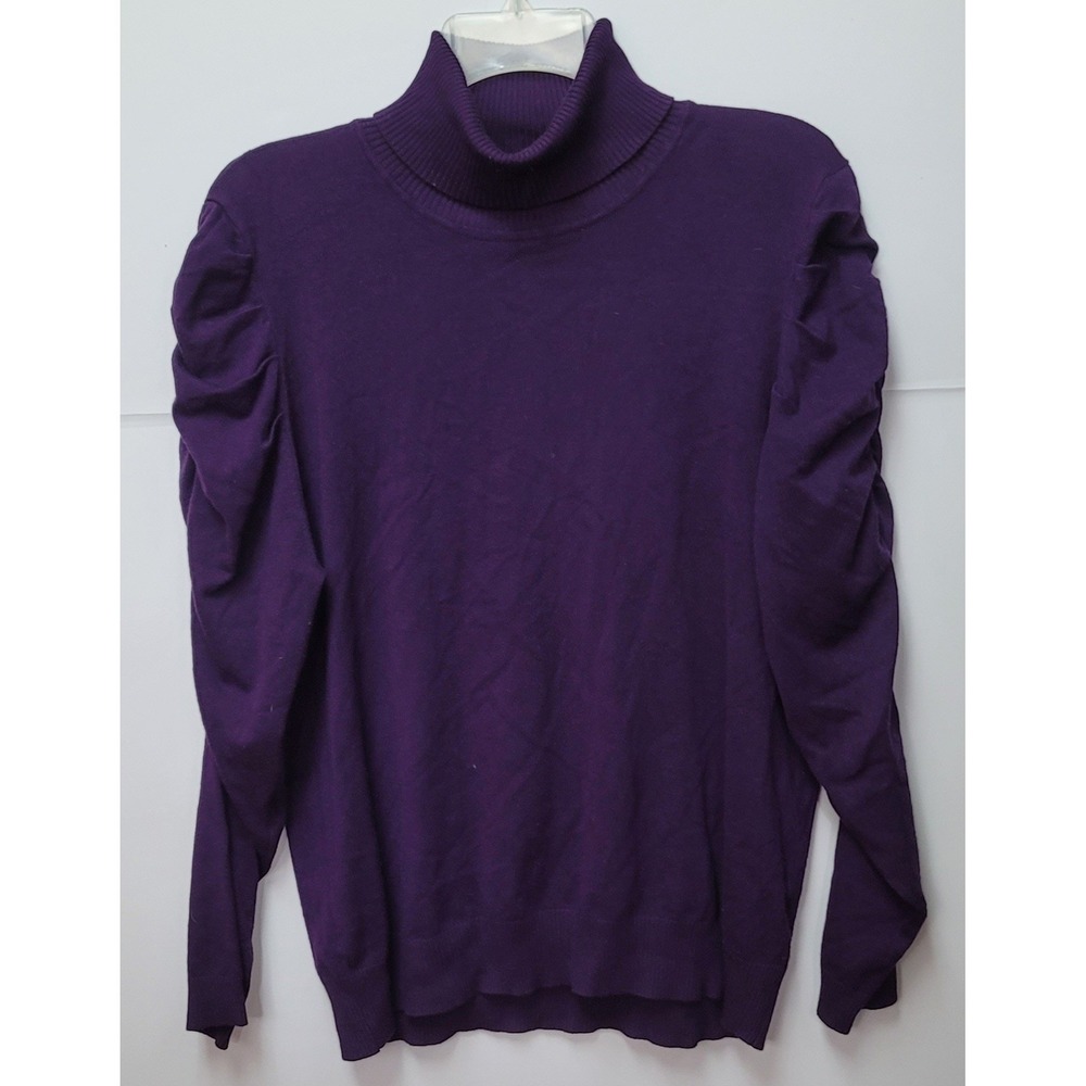 JOSEPH A XL Purple Turtleneck Sweater DolmanRuched Sleeve Y2K Preppy Office Work